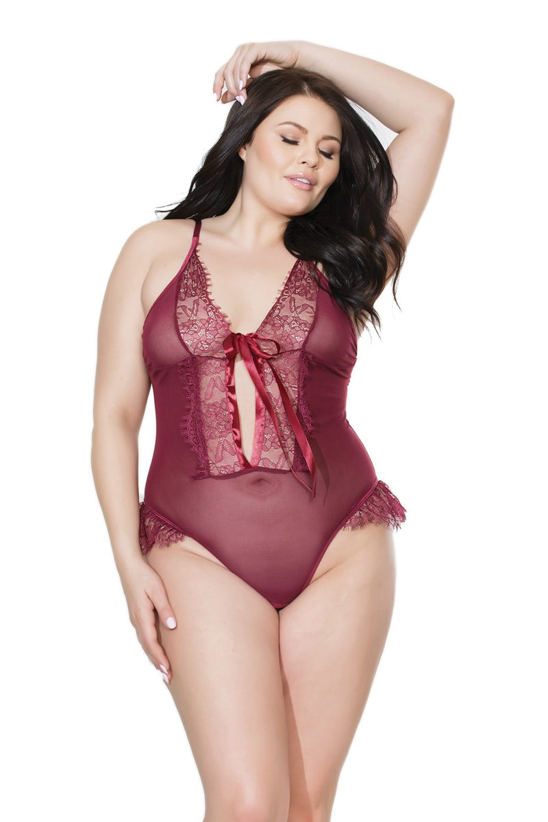 Crotchless Mesh and Fine Lace Bodysuit