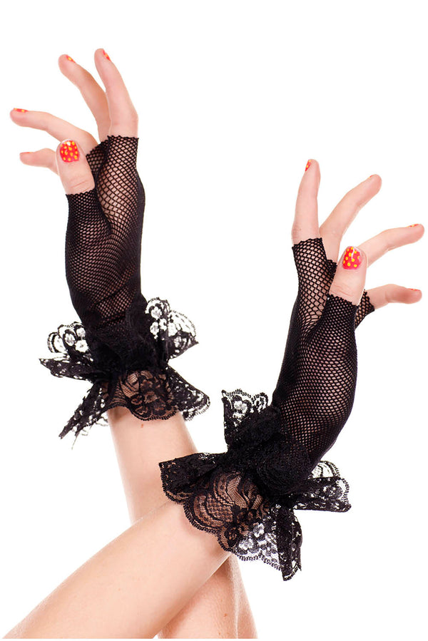Lace Ruffle Fishnet Fingerless Gloves